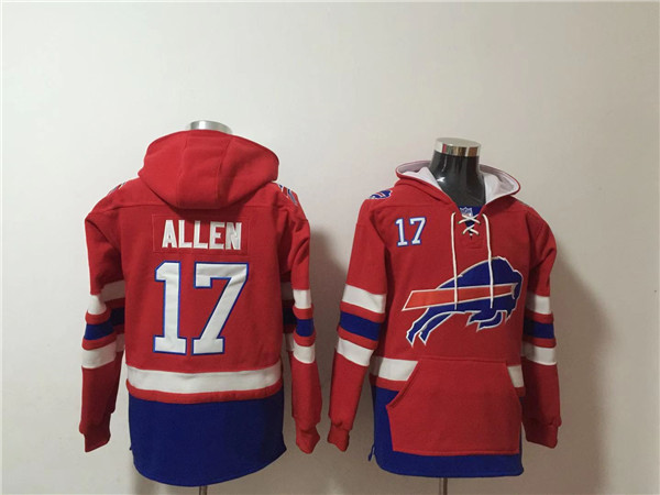 Men's Buffalo Bills #17 Josh Allen Red/Royal Ageless Must-Have Lace-Up Pullover Hoodie